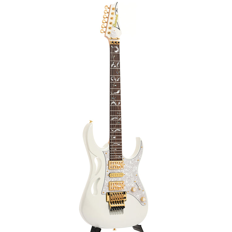 Full front and side of Ibanez Steve Vai Signature PIA3761, Stallion White