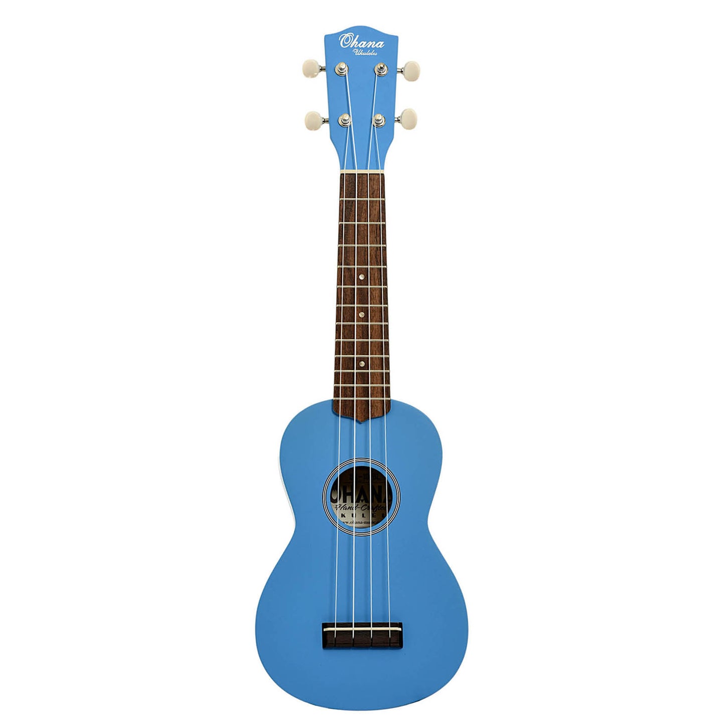 Full front of Ohana SK-10 Soprano Ukulele, Blue