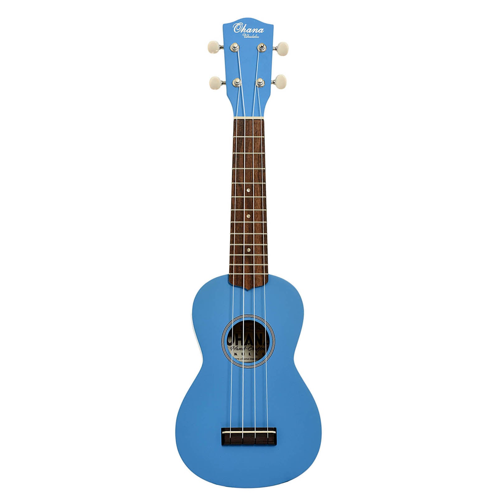 Full front of Ohana SK-10 Soprano Ukulele, Blue