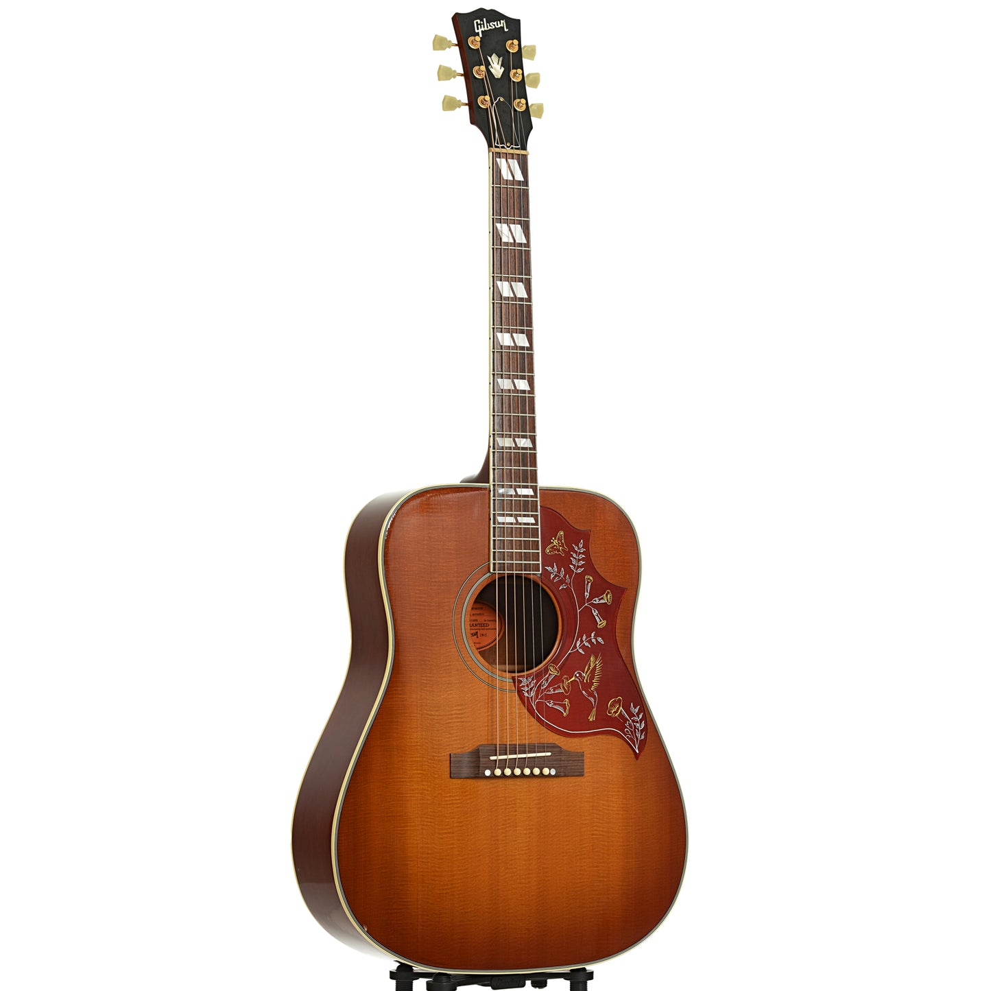 Full front and side of Gibson Hummingbird 60's Authentic Acoustic Guitar