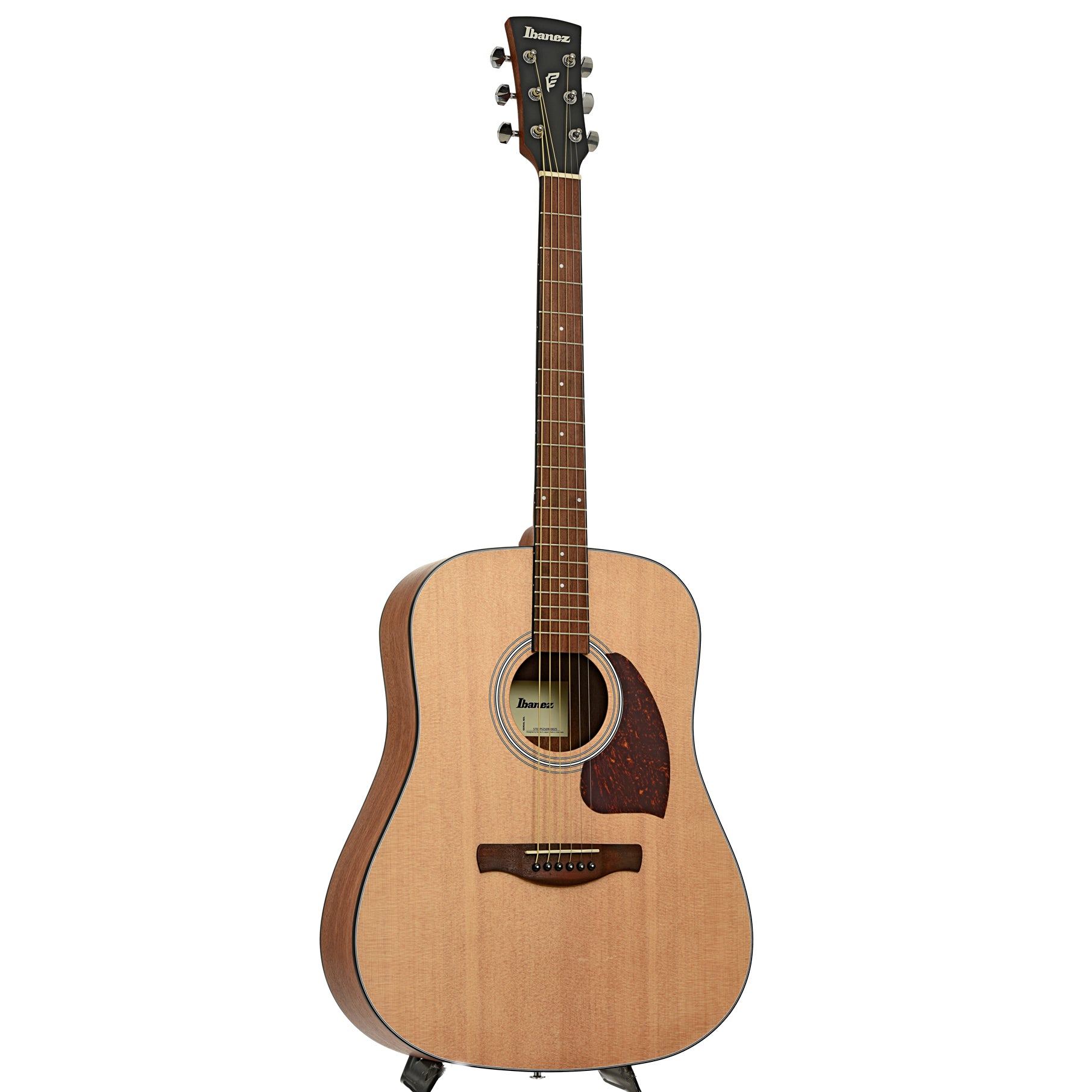 Full front and side of Ibanez PF50 Dreadnought Acoustic Guitar, Open Pore Natural