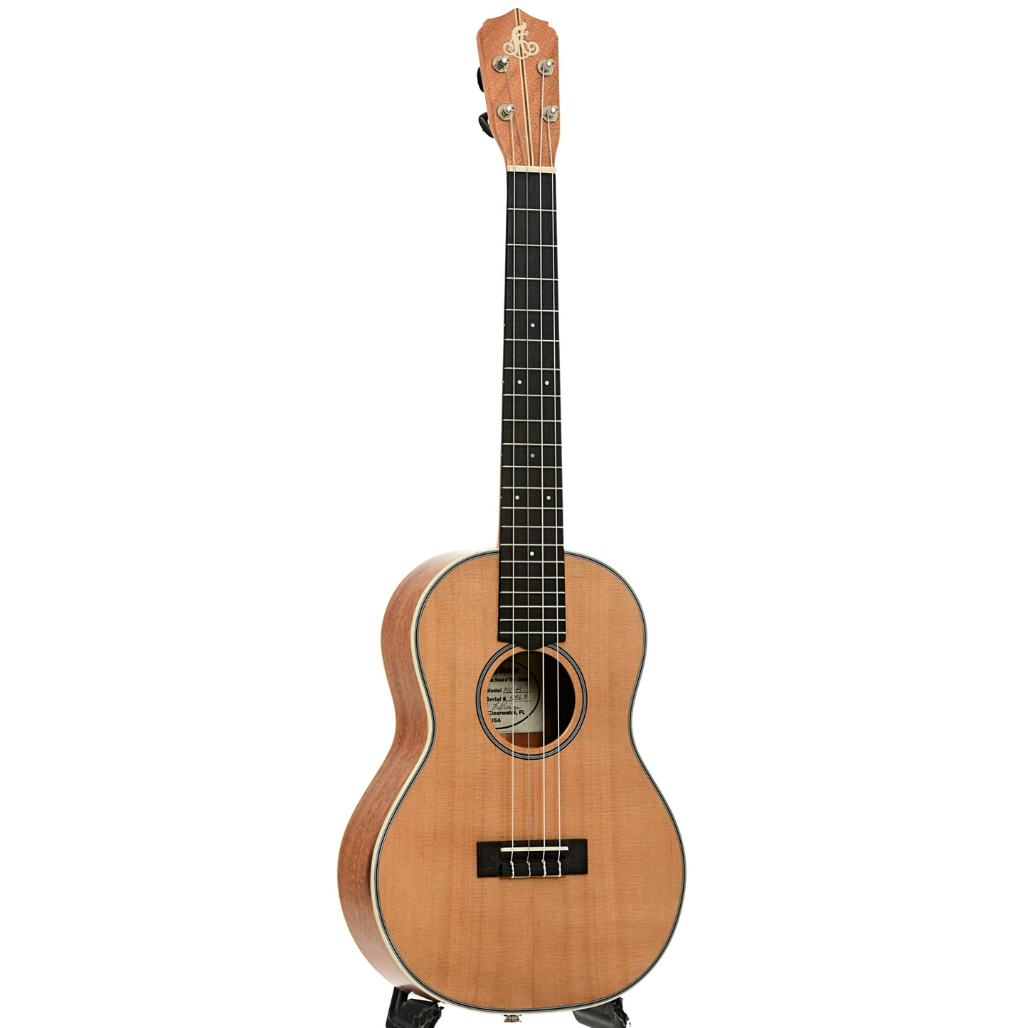 Full front and side of LoPrinzi MC3 Baritone Ukulele