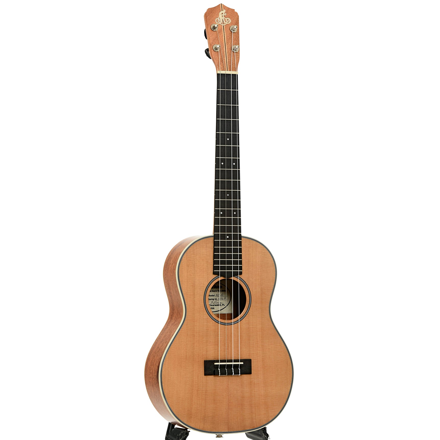 Full front and side of LoPrinzi MC3 Baritone Ukulele