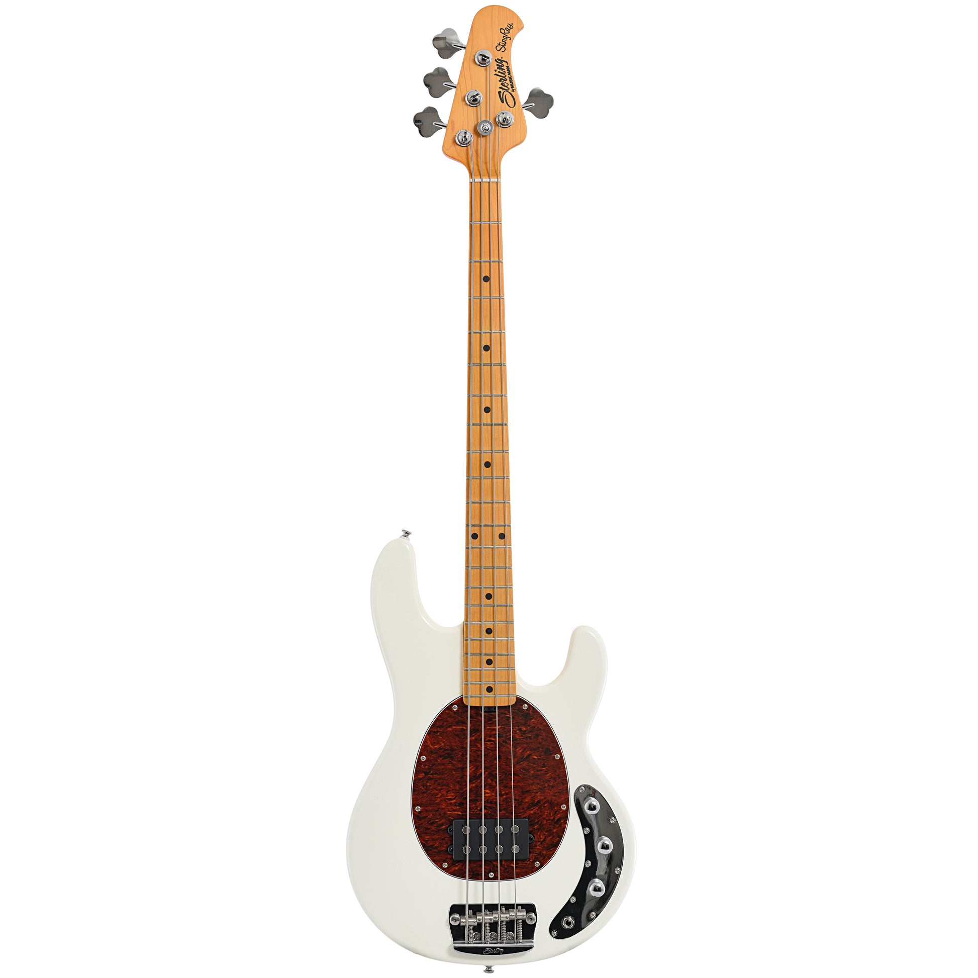 Full front of Sterling by Music Man RAY24CA 4-String Bass, Olympic White
