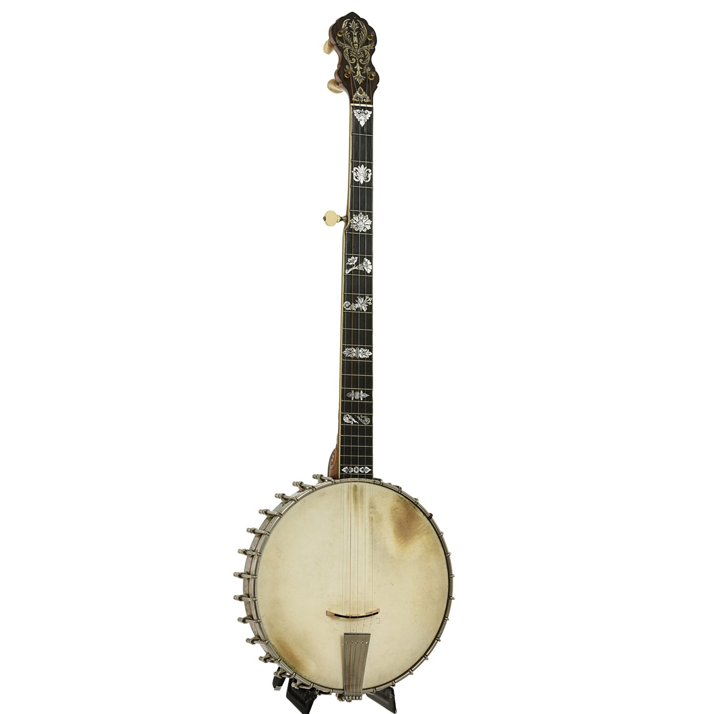 Full front and side of Fairbanks Whyte Laydie No.7 Open Back Banjo