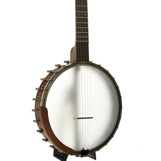 Front and side of Ode Magician 12" Walnut Openback Banjo