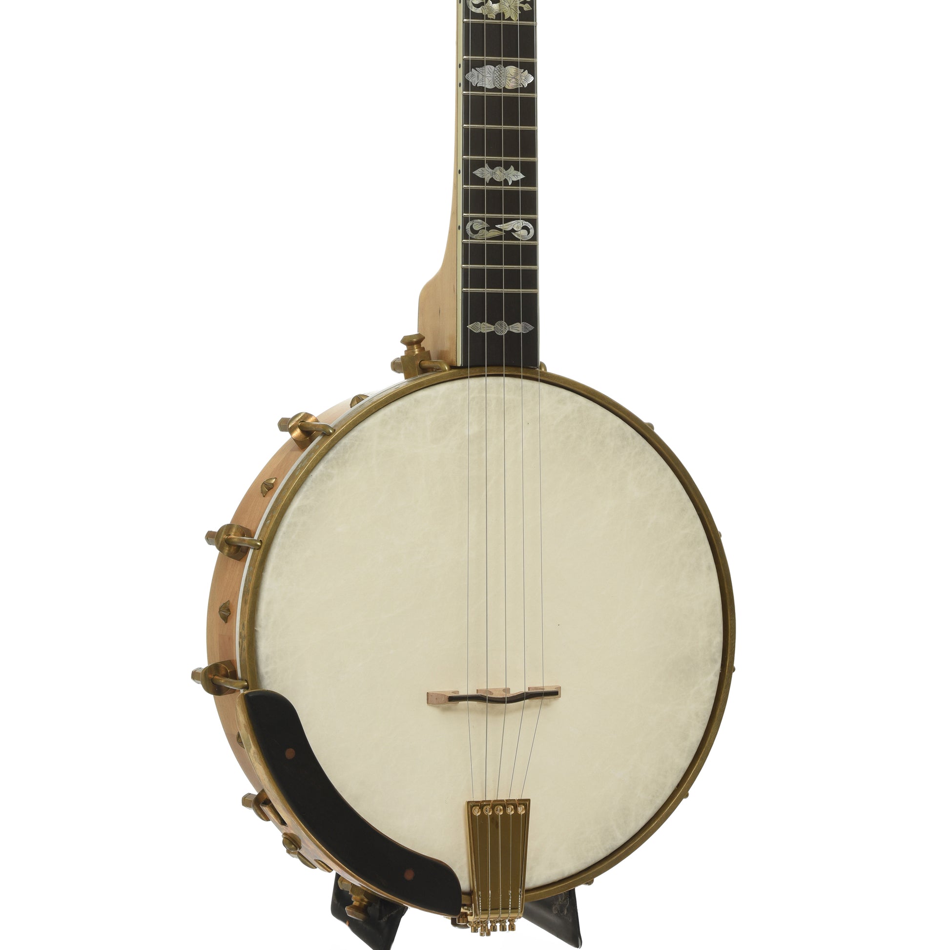 Front and side of Cloverlick Custom Piney Woods Openback Banjo