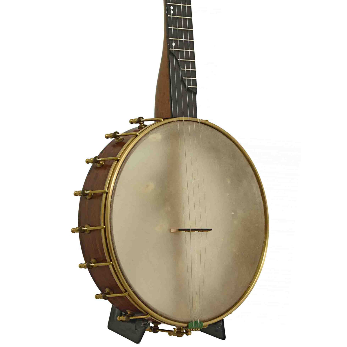 Front & Side of Chuck Lee Lone Star 12in Openback Banjo & Case, #877