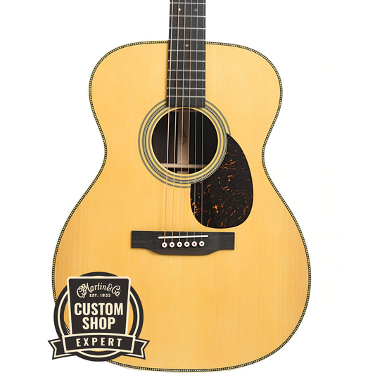 Front of Martin Custom Herringbone 28-Style OM Guitar, Thinner Adirondack Top