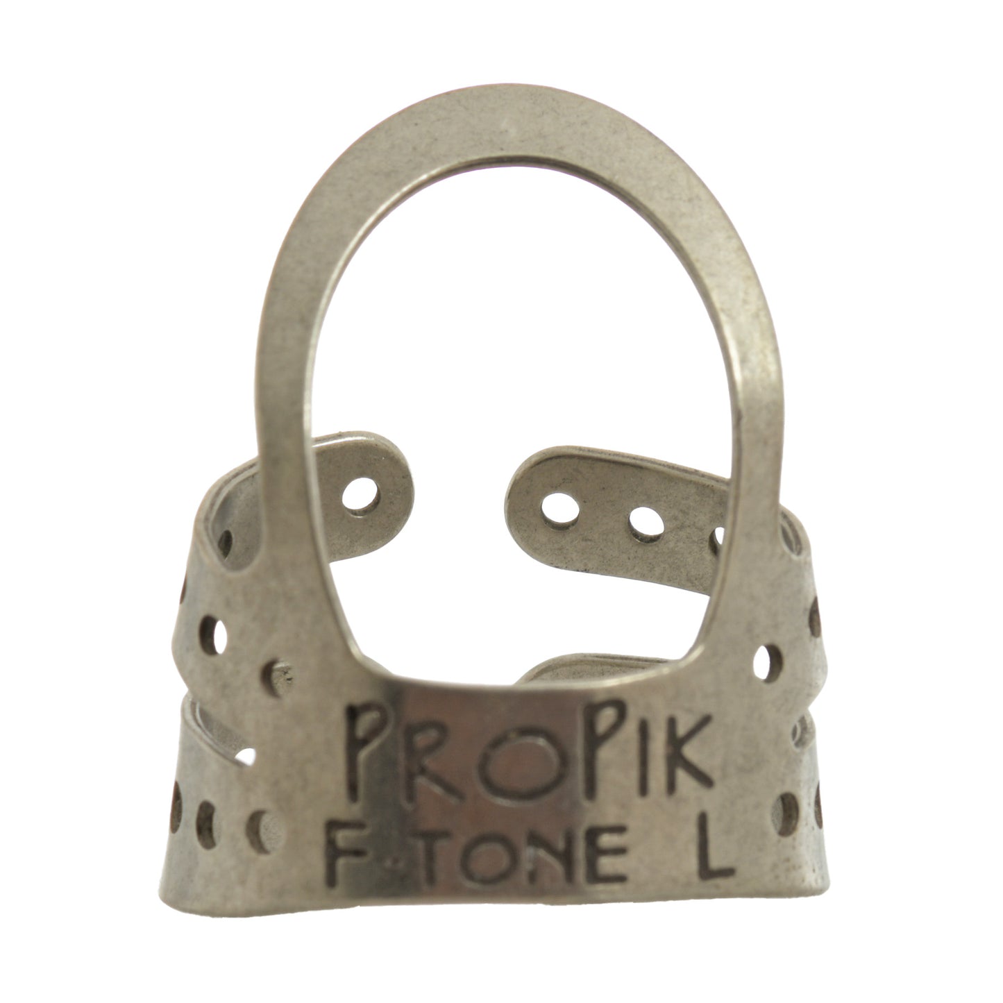 Front of Propik Nickel Fingertone Fingerpick, Split Wrap, Large
