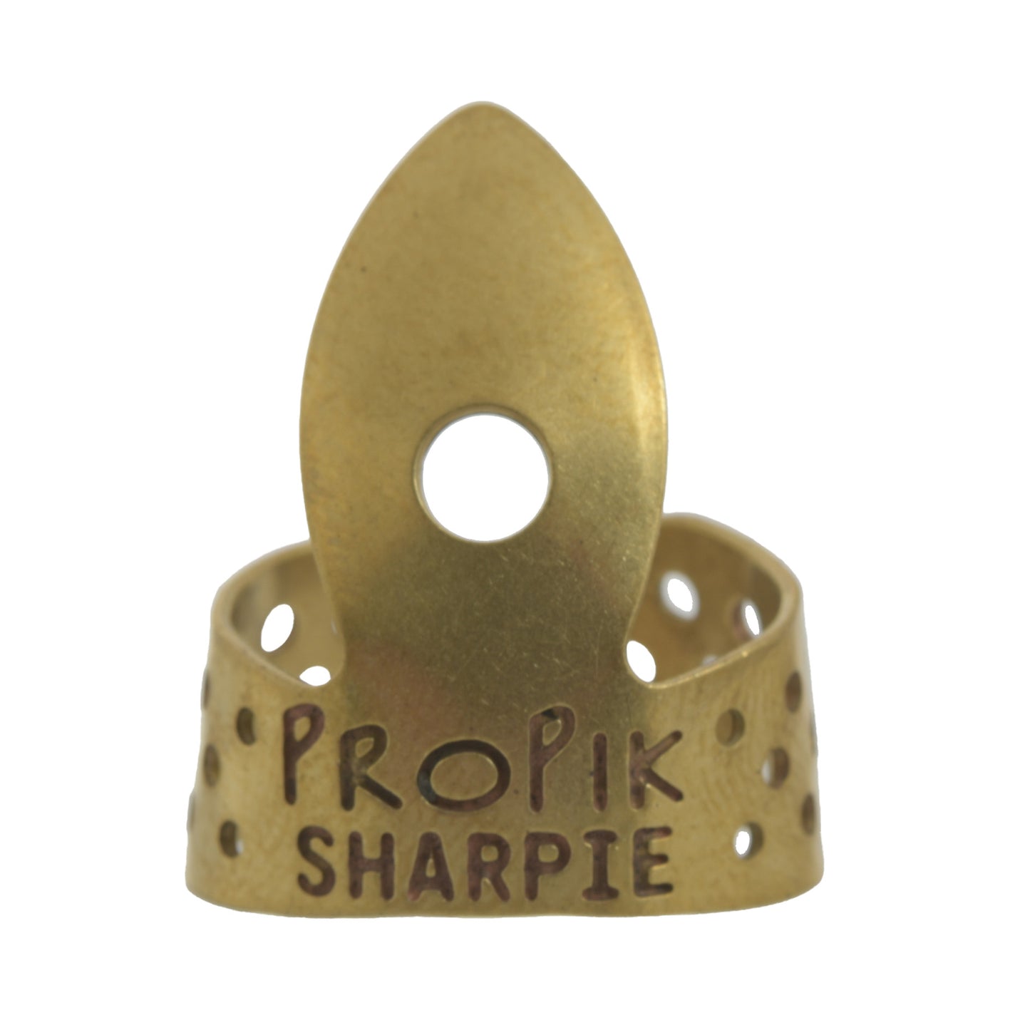 Front of Propik Brass Sharpie Straight Fingerpick, Brass