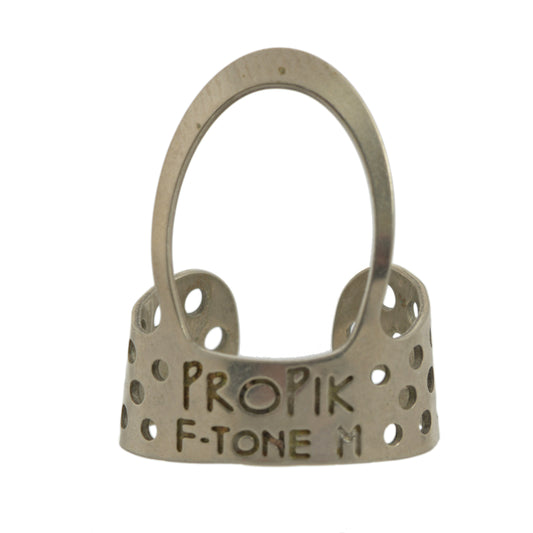Front of Propik Nickel Fingertone Fingerpick, Single Wrap, Medium