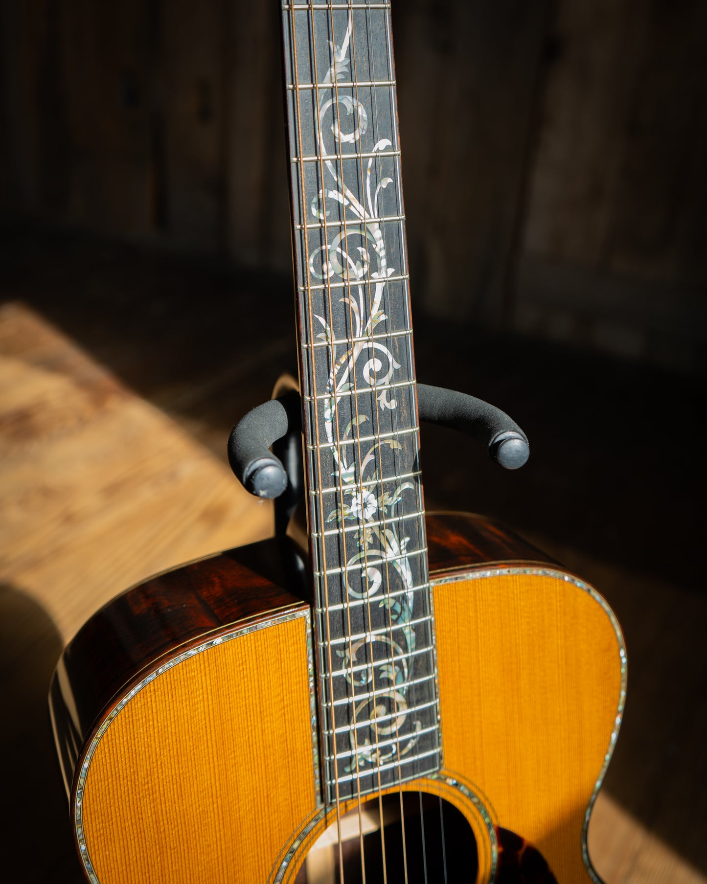 Showroom photo of Fretboard Bourgeois Style 42 Brazilian Custom OM Acoustic Guitar (2015)