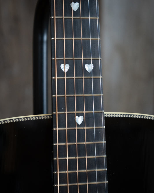 Showroom photo of fingerboard of Collings OM1H Custom Acoustic Guitar (c.2023)