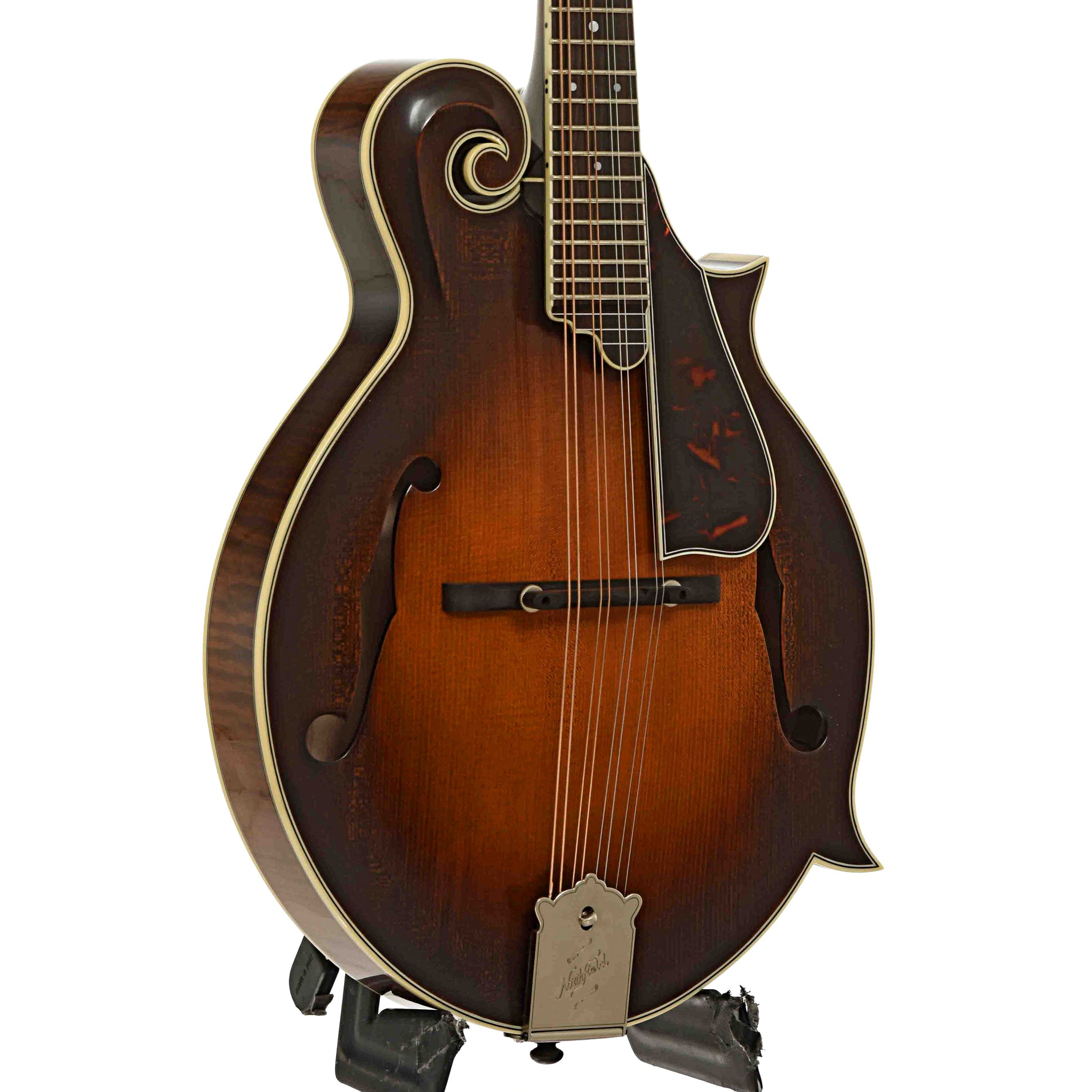 Front and side of Northfield Workshop NFB-F5E Master Model Big Mon Mandolin, Engelmann Top