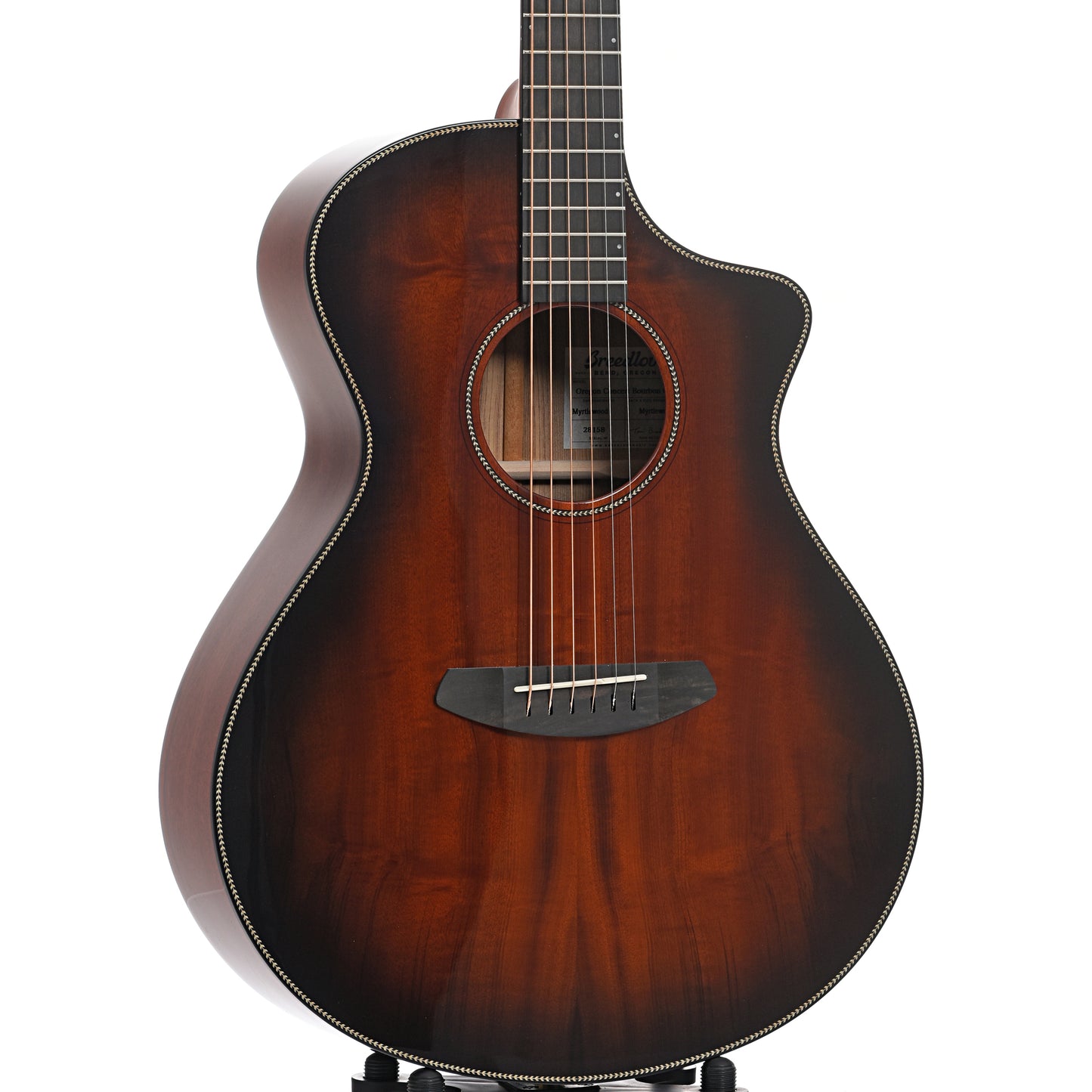 Front and side of Breedlove Oregon Series Concert Bourbon CE Myrtlewood