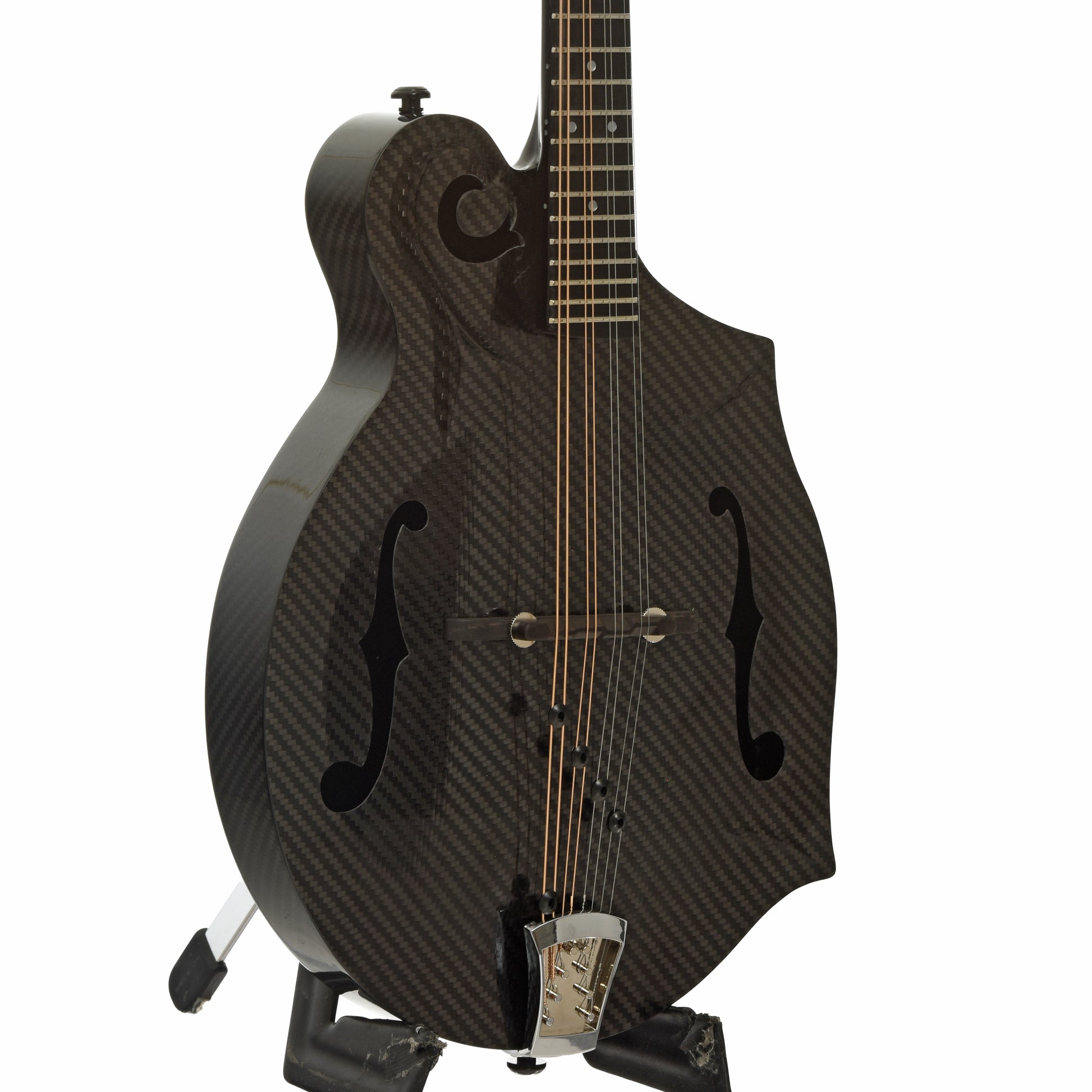 Front and side of KLOS Carbon Fiber F-Style Mandolin