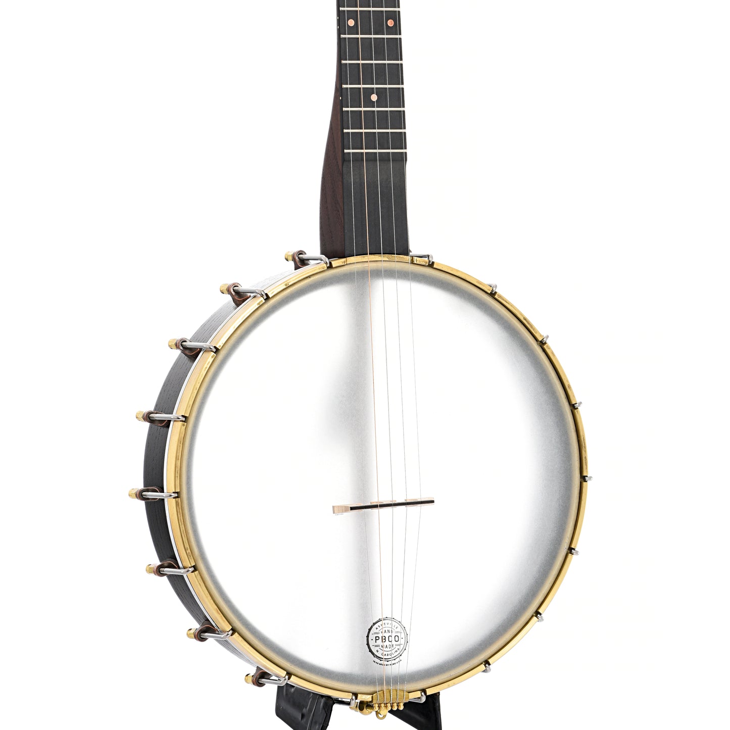 Front and side of Pisgah Banjo Co. 12" Woodchuck Openback Banjo
