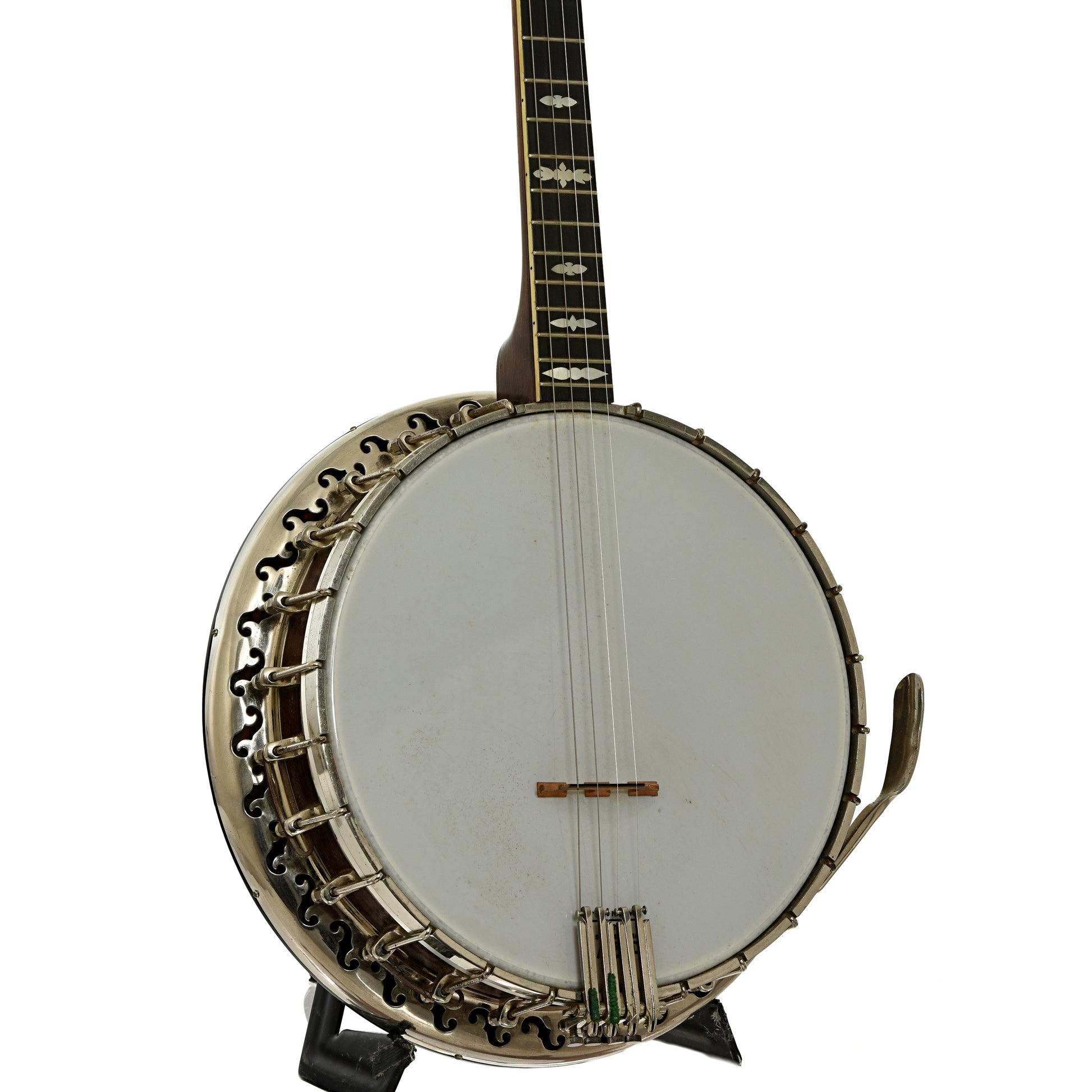 Front and side of Bacon & Day Silver Bell No.1 Tenor Banjo 
