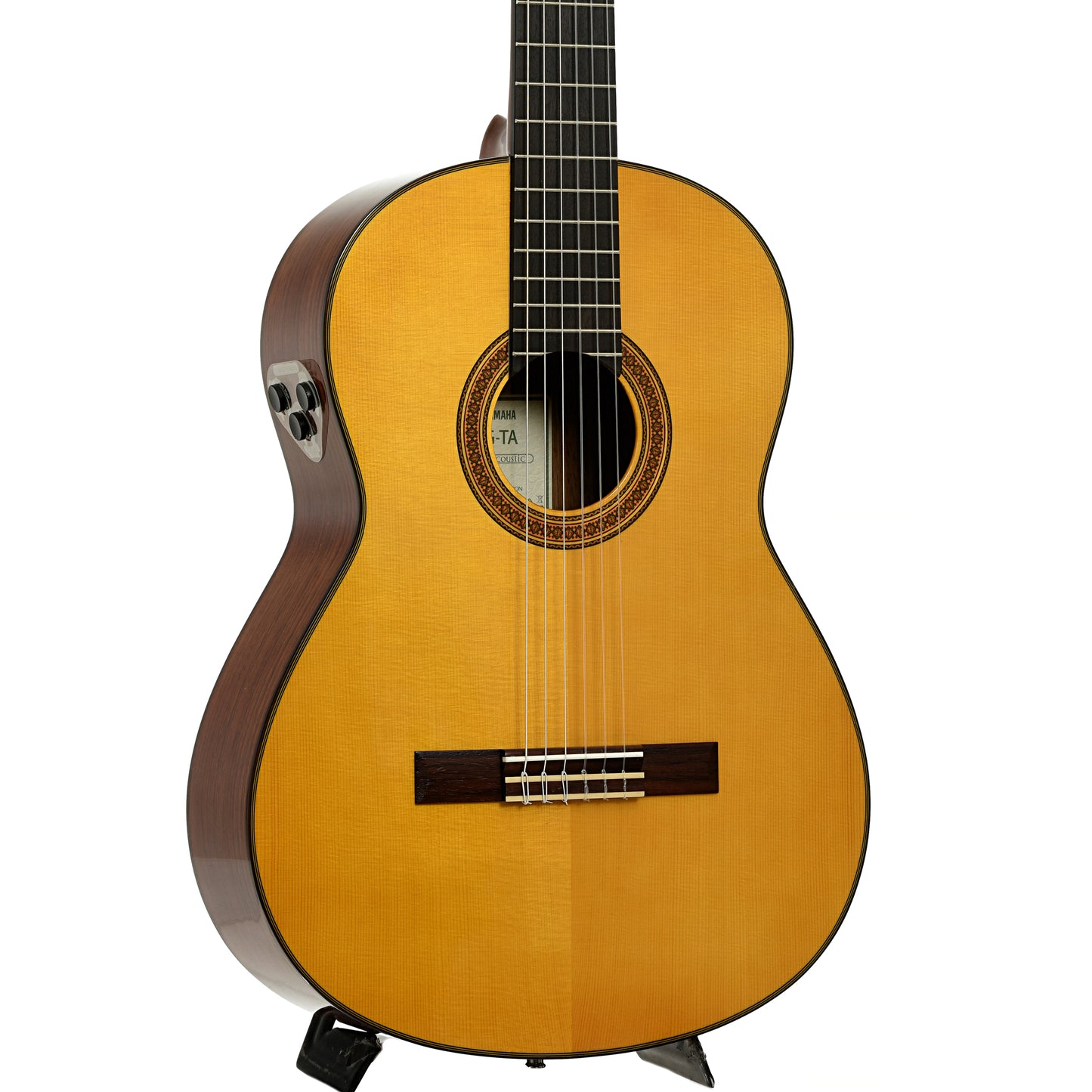 Front and side of Yamaha CG-TA TransAcoustic Classical Guitar