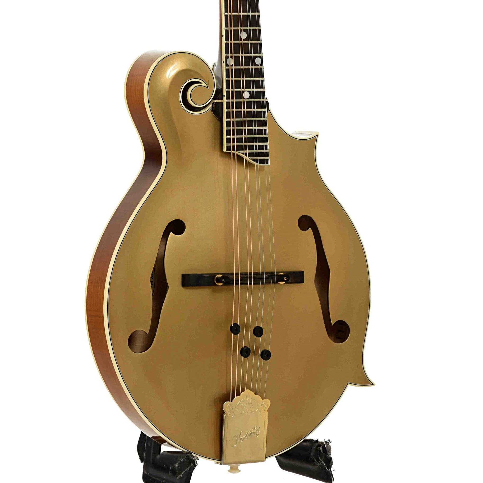 Front and side of Kentucky KM-858 Gold Artist F-Style Mandolin 