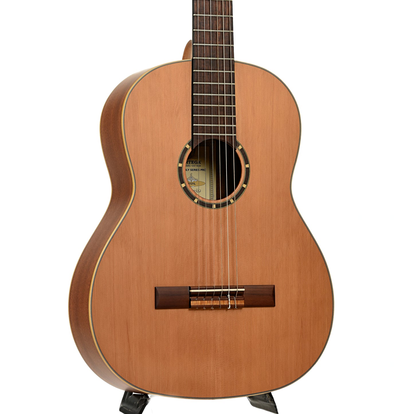 Front and side of Ortega Family Series Pro R131L Left-Handed Classical Guitar