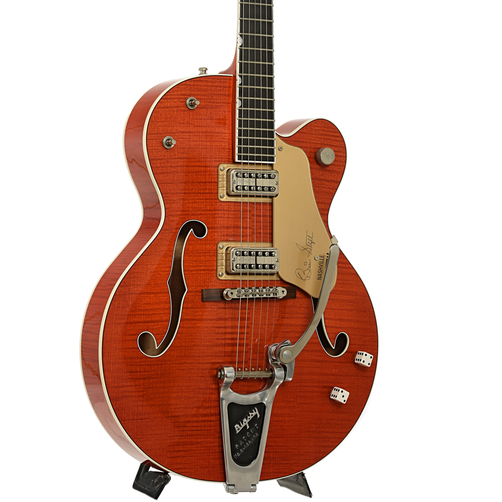 Front and side of Gretsch Brian Setzer G6120SSU Hollowbody Electric Guitar