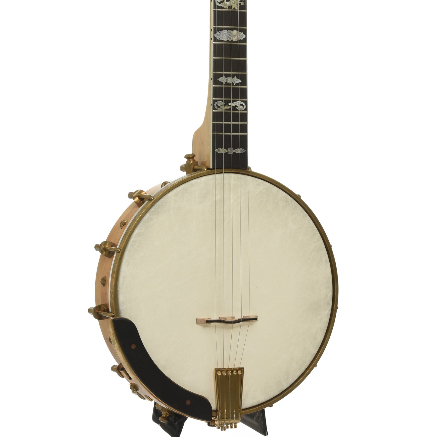 Front and side of Cloverlick Custom Piney Woods Openback Banjo