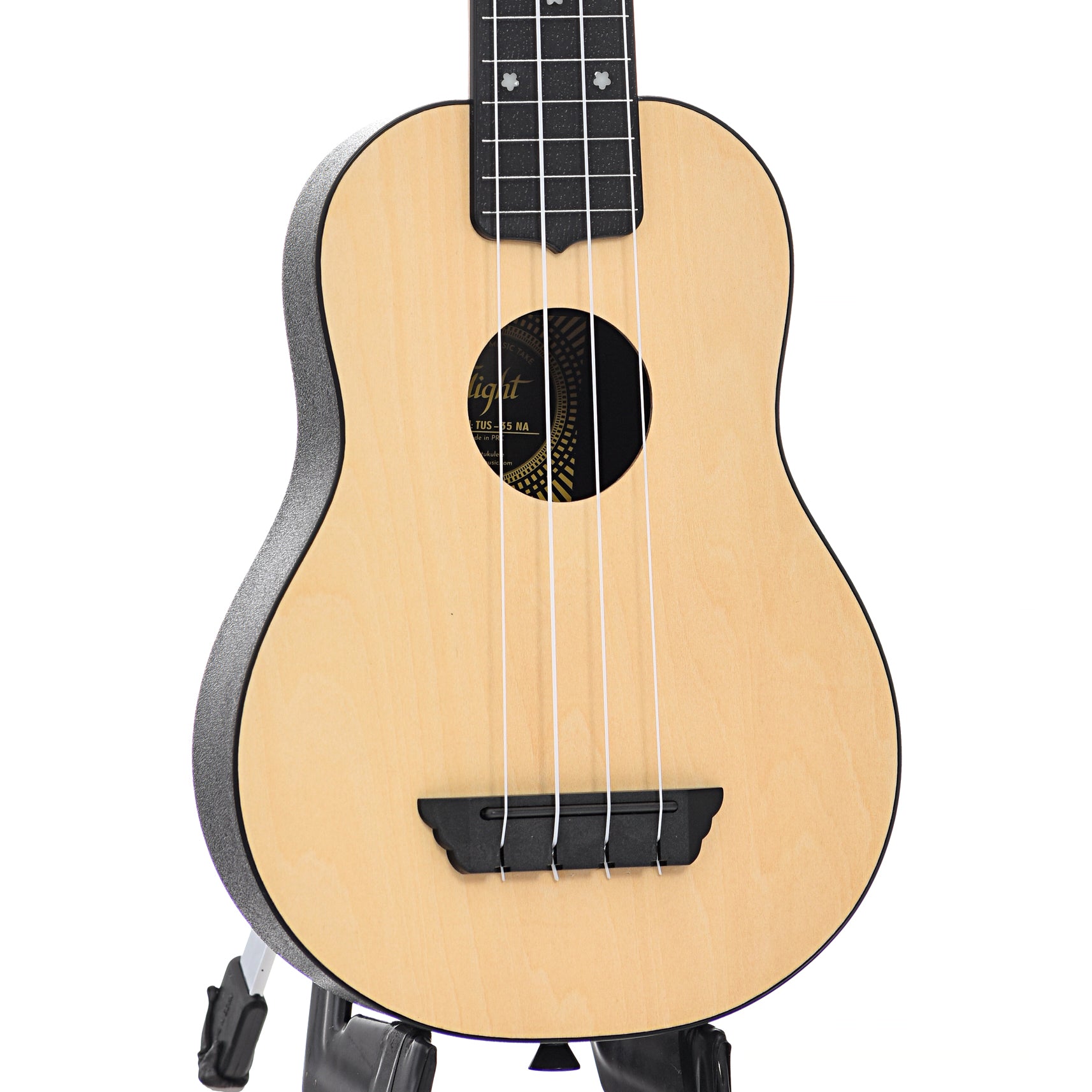 Front and side of Flight TUS35 Travel Series Soprano Ukulele, Natural