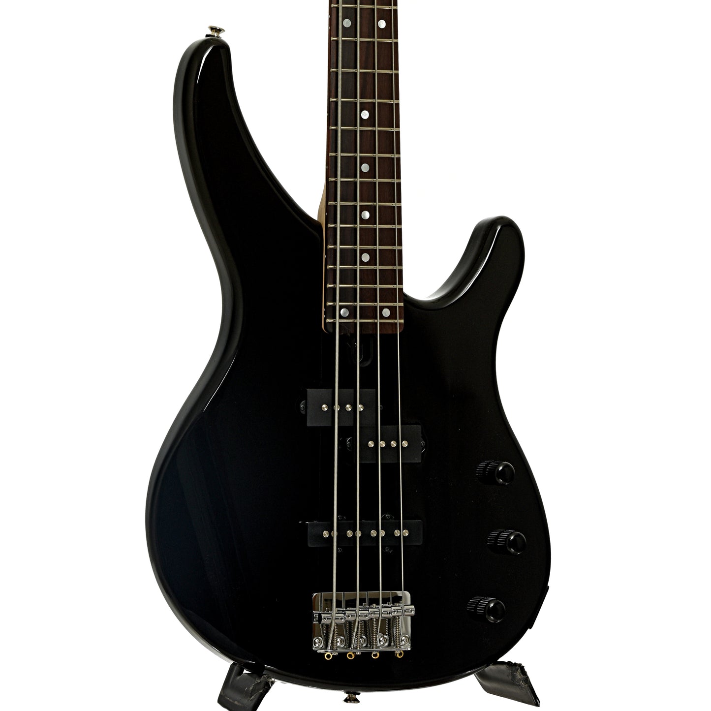 Front and side of Yamaha TRBX174 Electric Bass Guitar, Black