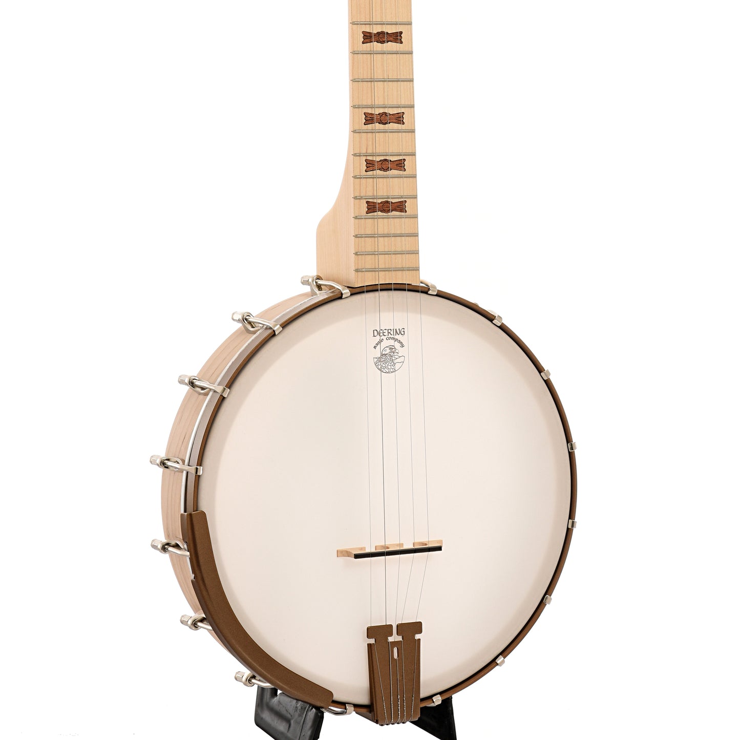 Front and side of Deering Goodtime Deco Openback Banjo