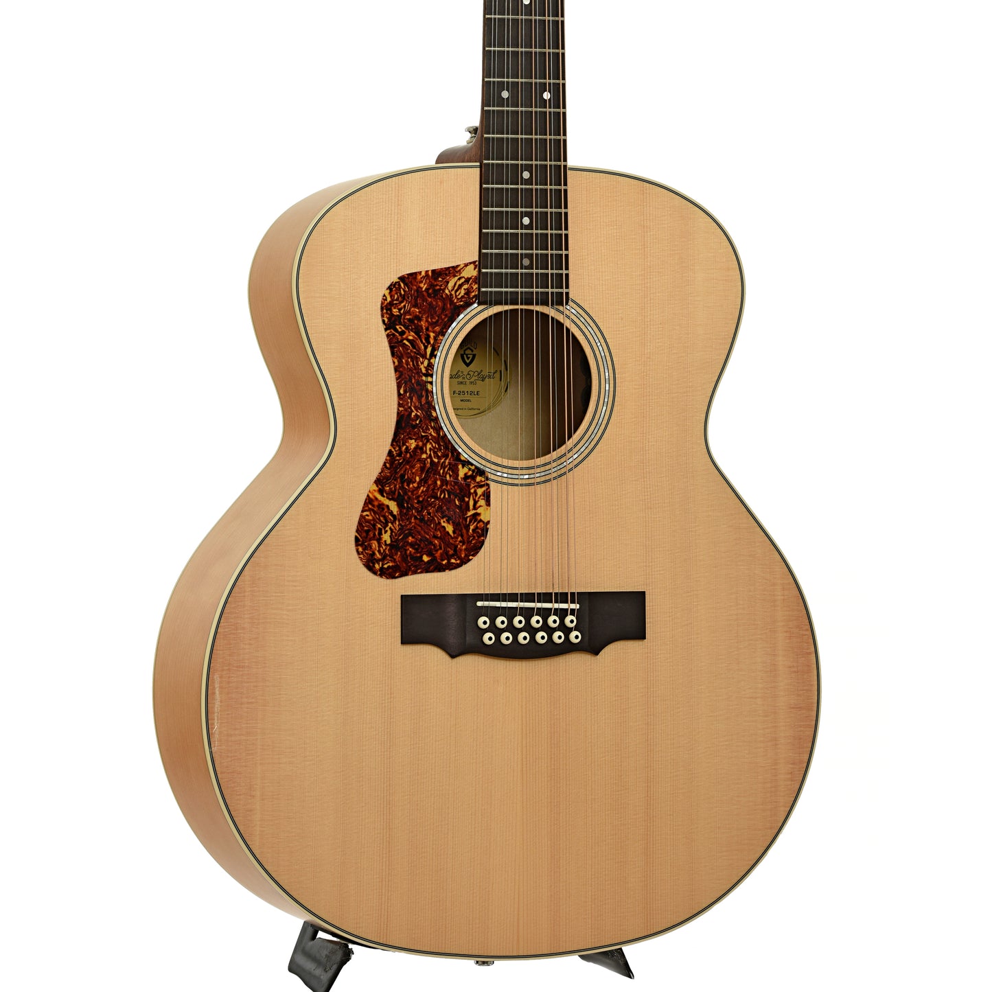 Front and side of Guild F-2512E Maple Blonde Left Handed 12-String Acoustic Guitar