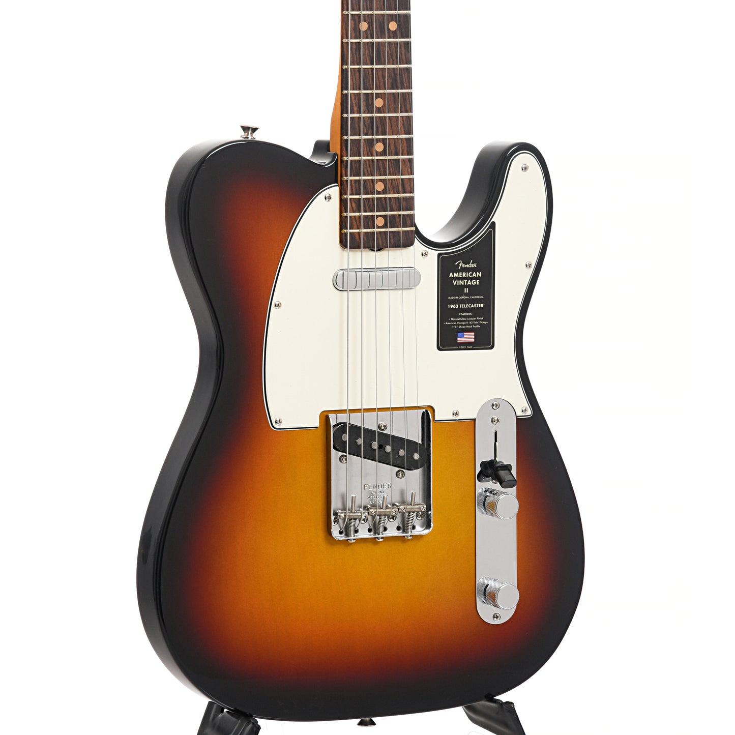 Front and side of Fender American Vintage II 1963 Telecaster, 3-Color Sunburst