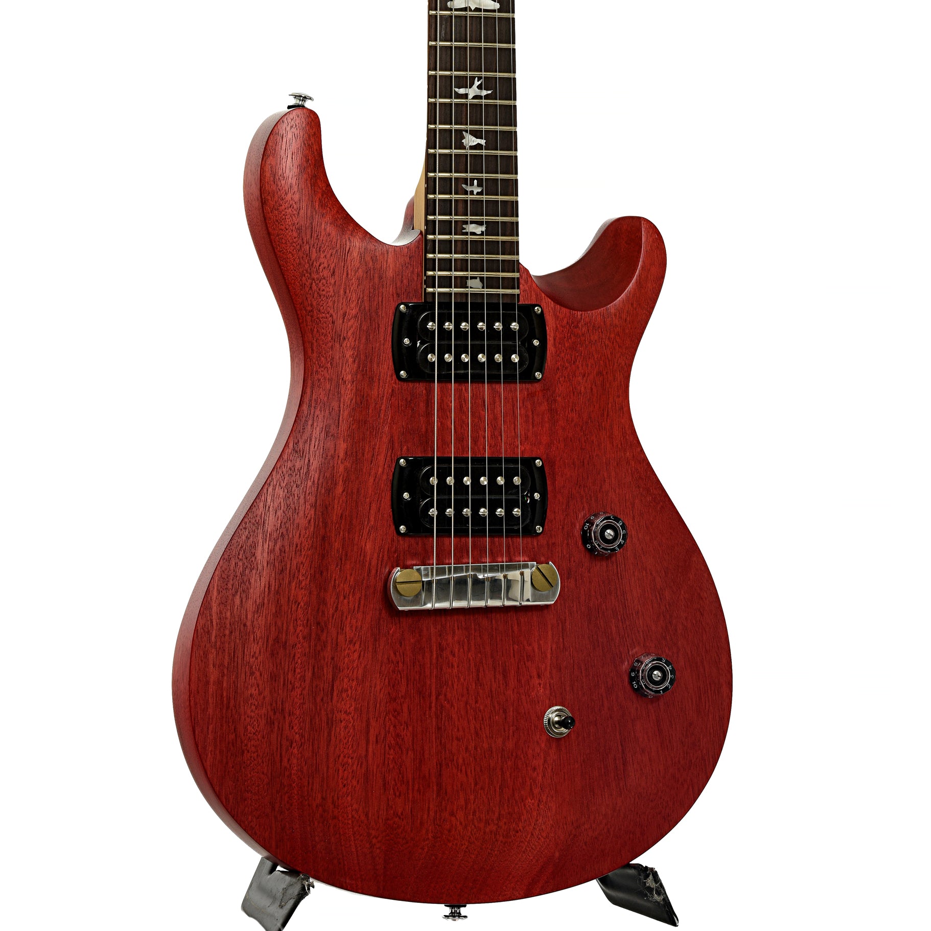 Front and side of PRS SE CE 24 Standard Satin Stoptail Vintage Cherry Electric Guitar