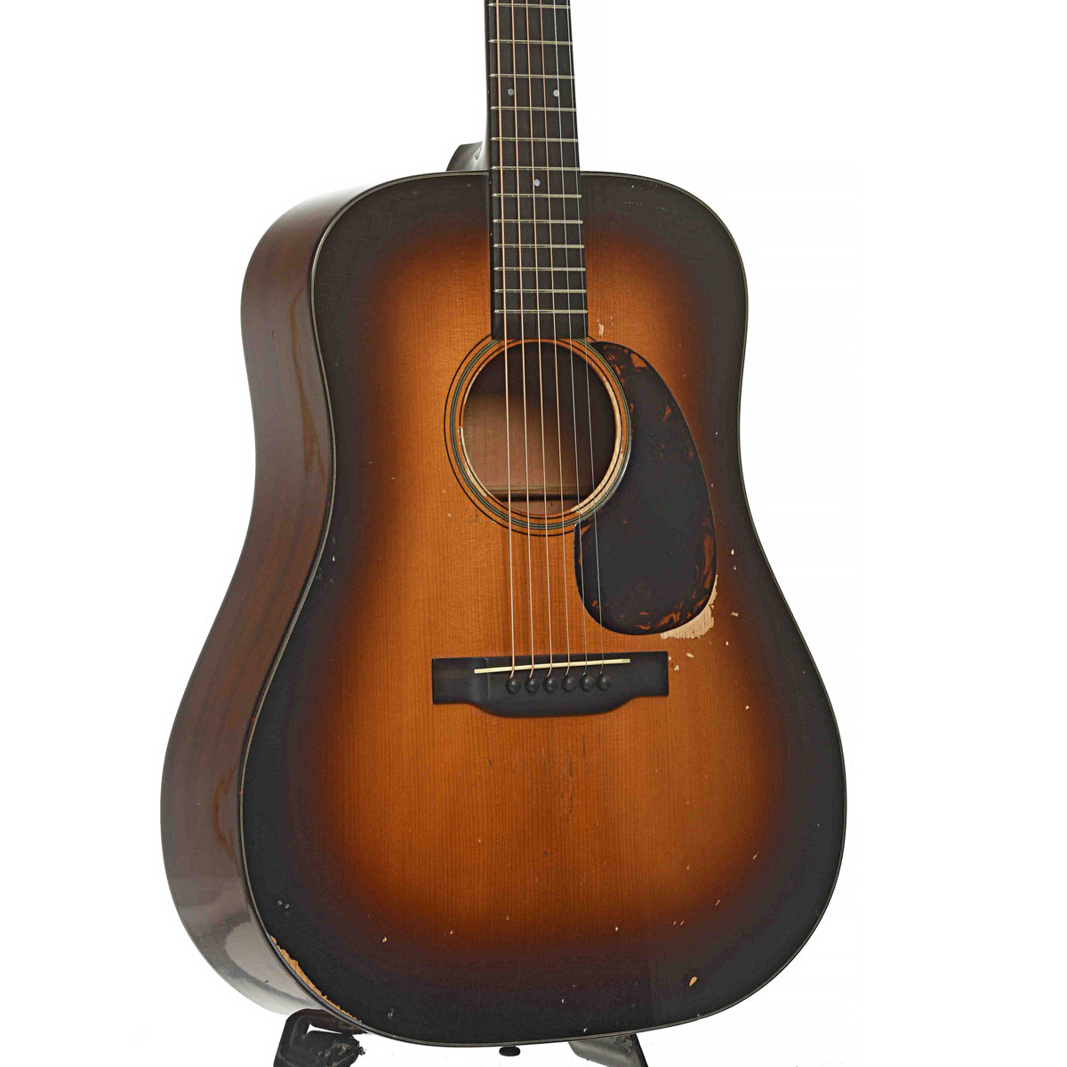 Front & Side of Pre-war Guitars Co. Dreadnought Mahogany Acoustic Guitar & Case, Level 1 Shade Top