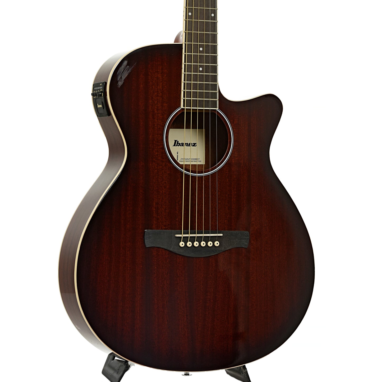 Front and side of Ibanez AEG7MH Grand Concert Acoustic-Electric Guitar, Violin Sunburst High Gloss