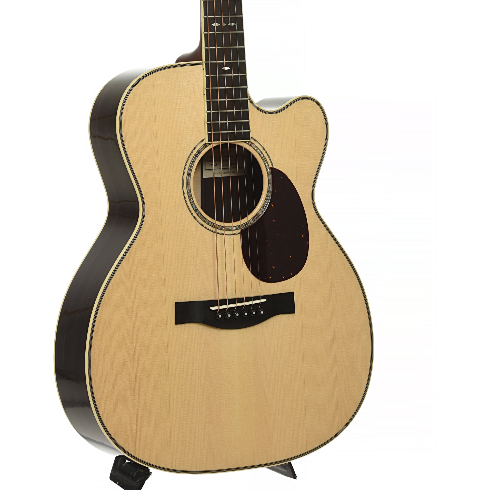 Front and side of Santa Cruz OM Custom Cutaway Acoustic Guitar