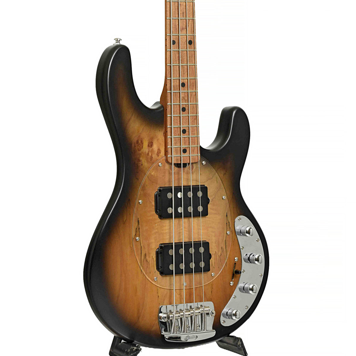 Front and side of Stingray 34HH Spalted Maple Electric Bass
