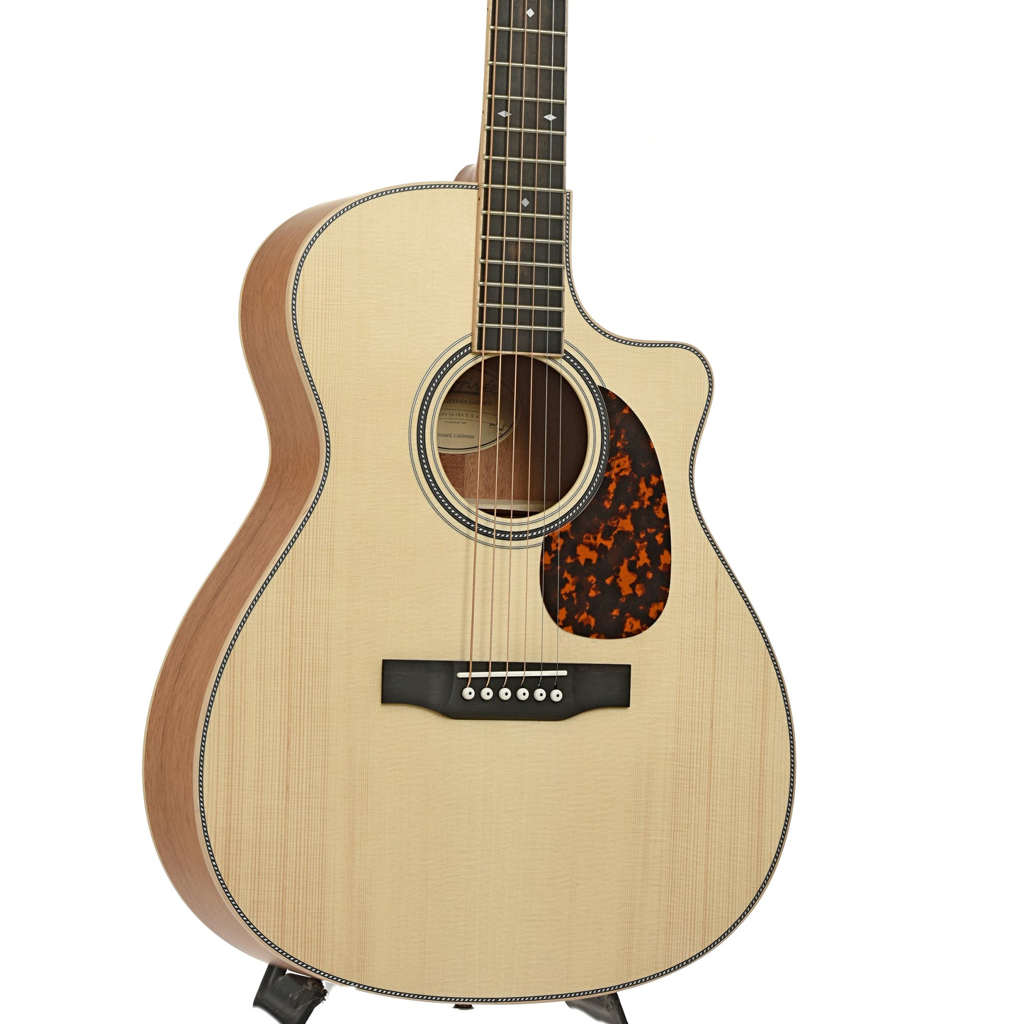 Front and side of Larrivee OMV-40 OM Cutaway Acoustic Guitar