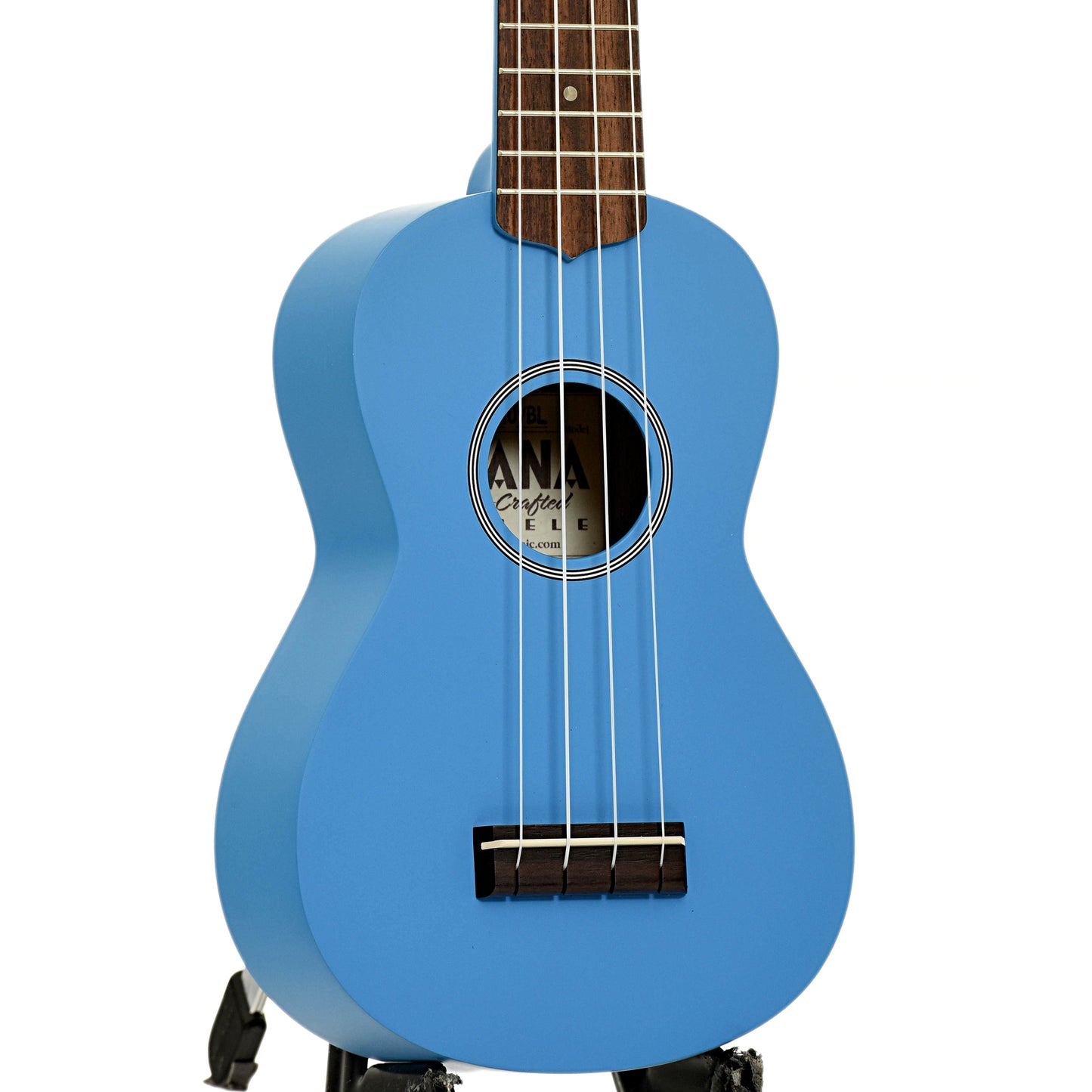 Front and side of Ohana SK-10 Soprano Ukulele, Blue