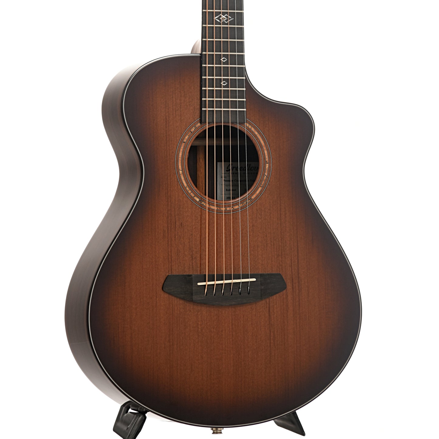 Front and side of Breedlove Premier Companion Edgeburst CE Redwood-EI Rosewood Acoustic-Electric Guitar