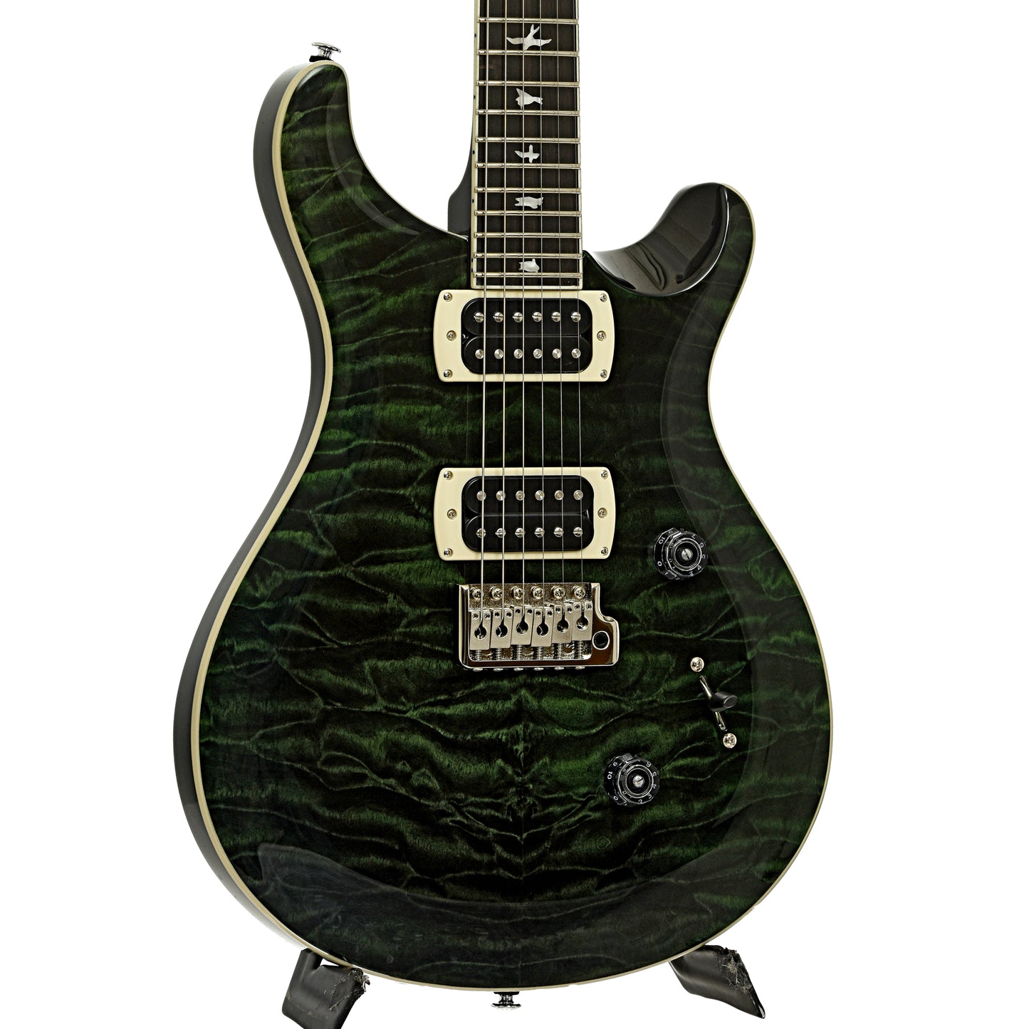 Front and side of PRS SE Custom 24 Quilt Electric Guitar, Teal Black