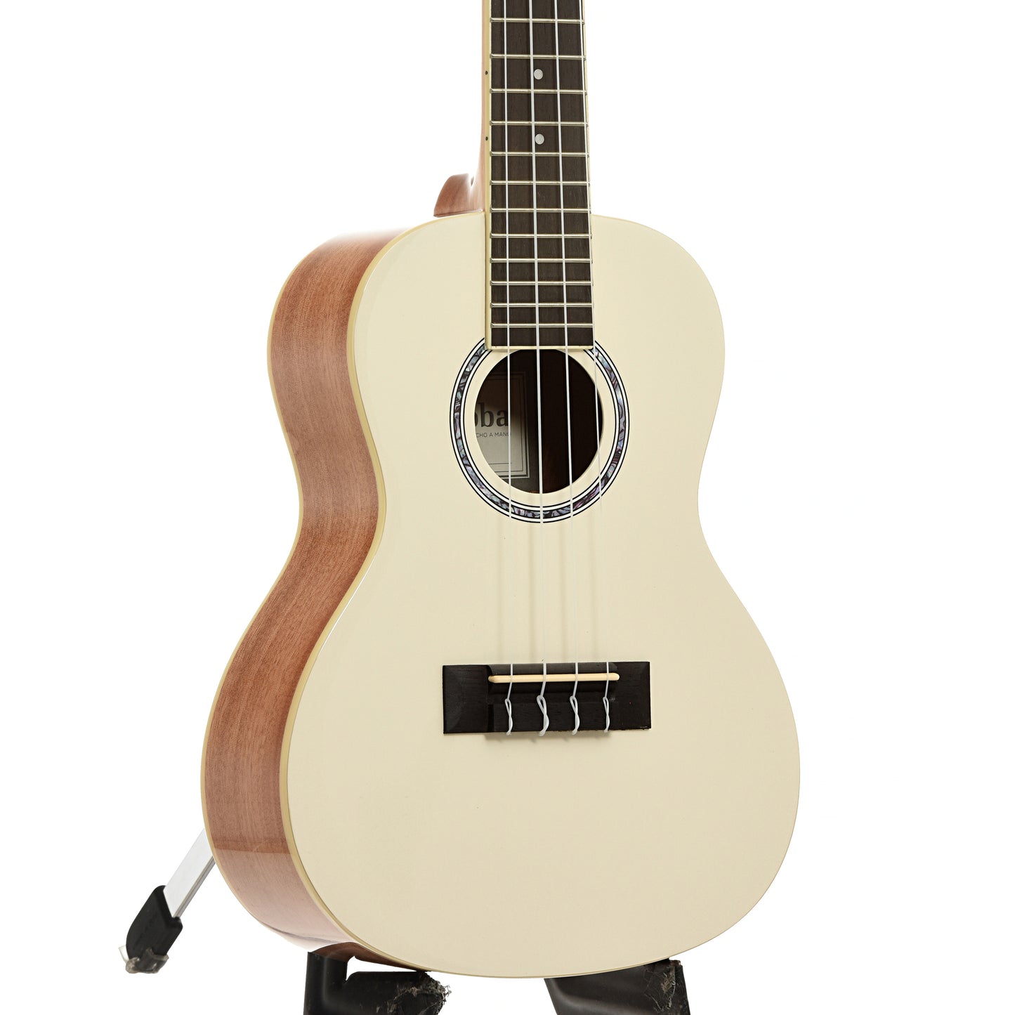 Front and side of Cordoba 15C Concert Ukulele, Mallorcan Pearl