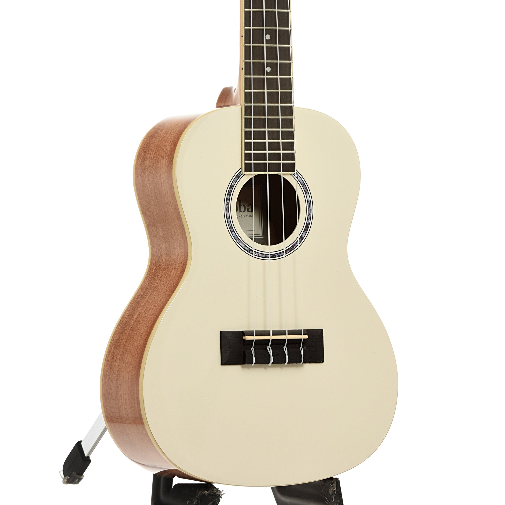 Front and side of Cordoba 15C Concert Ukulele, Mallorcan Pearl