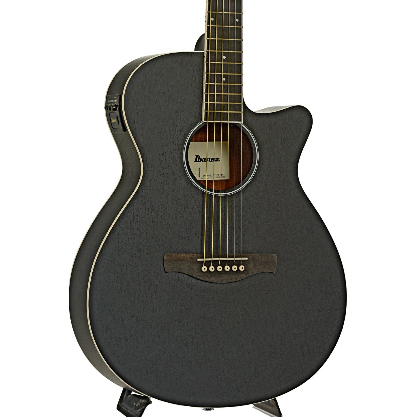 Front and side of Ibanez AEG7MH Grand Concert Acoustic Guitar, Weathered Black Open Pore c