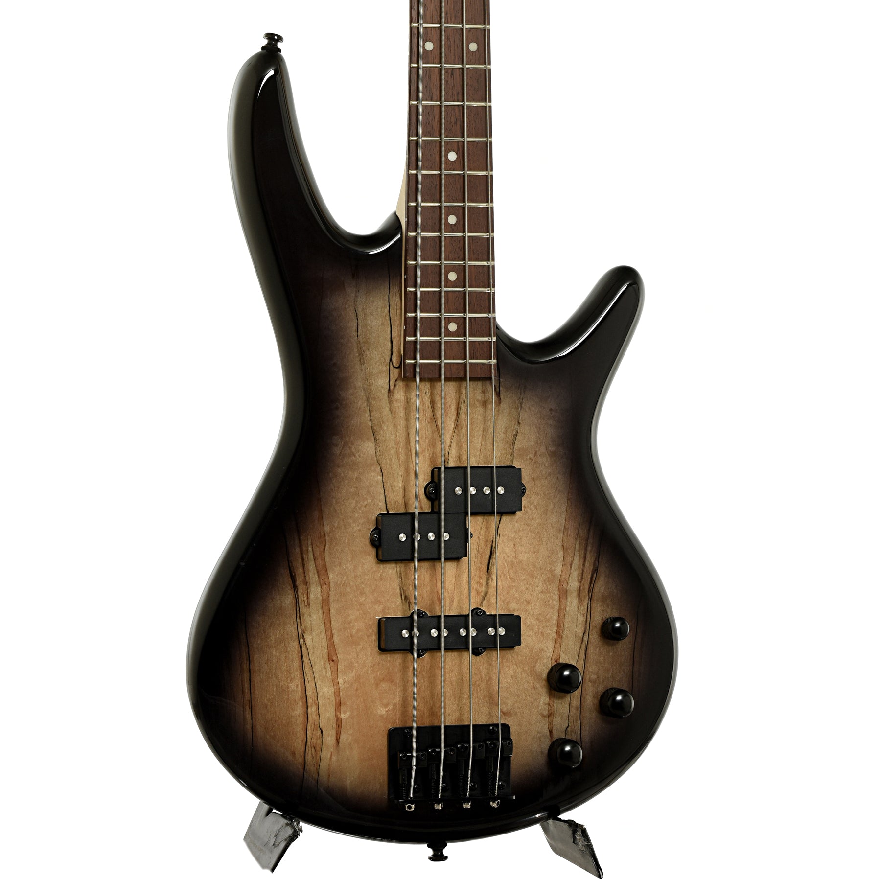Front and side of Ibanez GSR200SM 4-String Bass, Natural Gray Burst