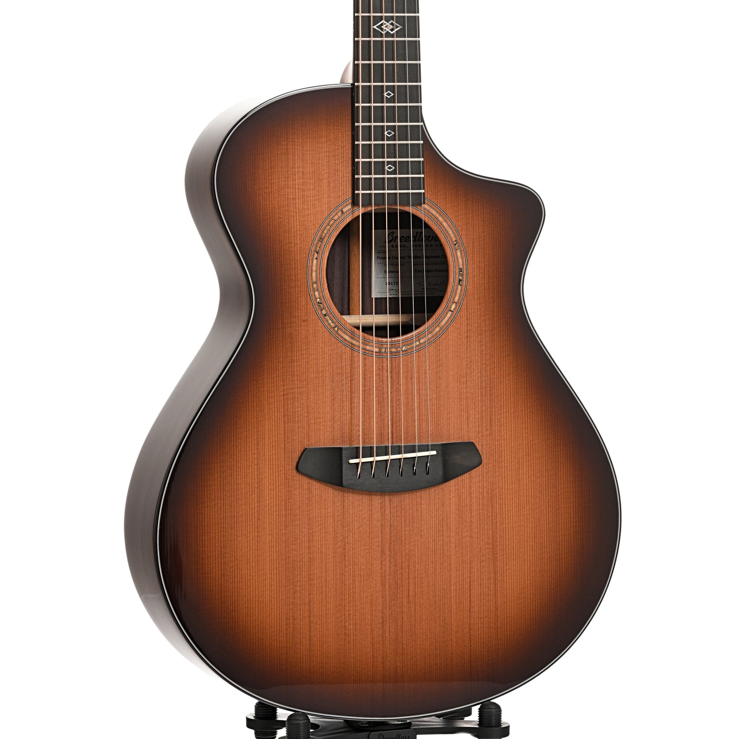 Front and side of Breedlove Premier Concert Thinline Edgeburst CE Acoustic-Electric Guitar