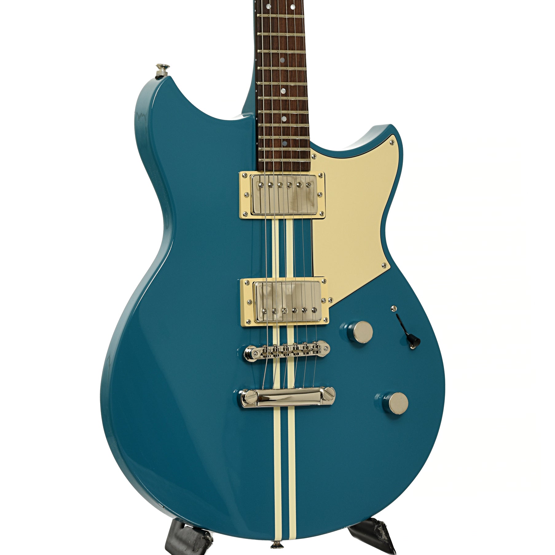 Front and side of Yamaha RSE20 Revstar Element Electric Guitar, Swift Blue