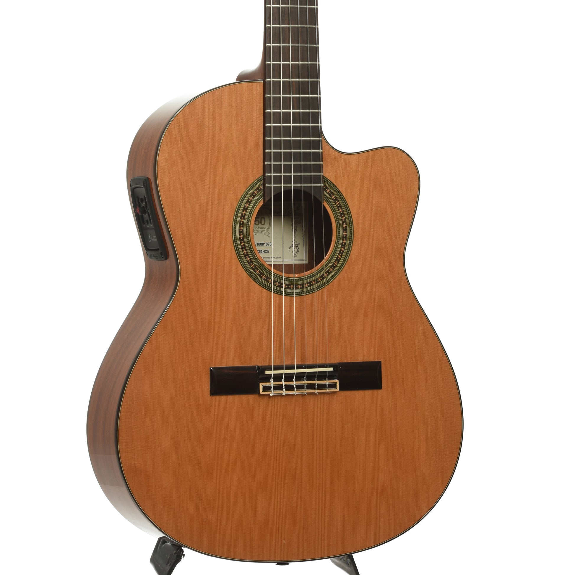 Front and side of Alvarez AC65HCE Classical Acoustic-Electric Guitar 