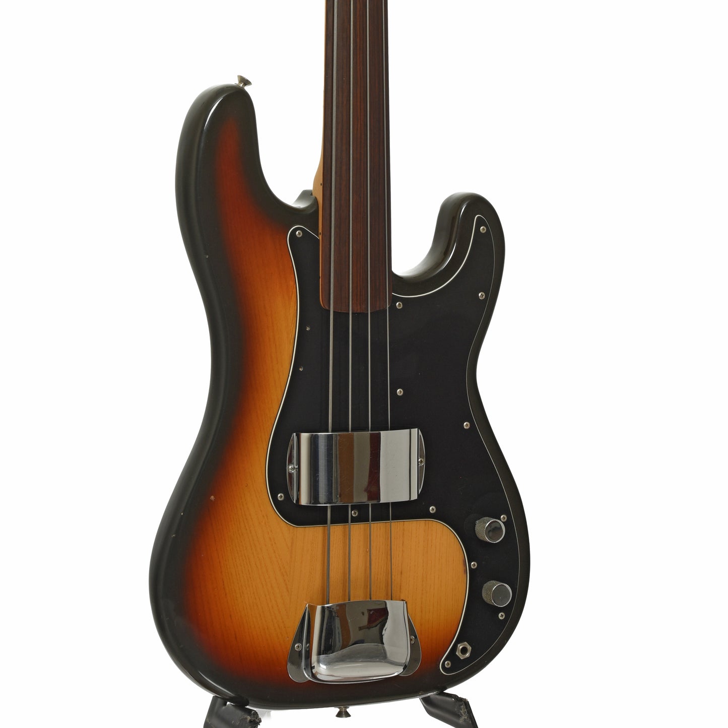 Front and side of Fender Precision Fretless Electric Bass